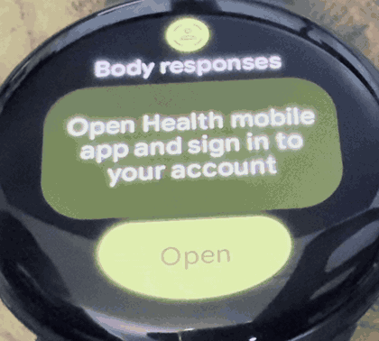 Screen recording of the redesigned YouTube Music tile on a Wear OS watch, second state