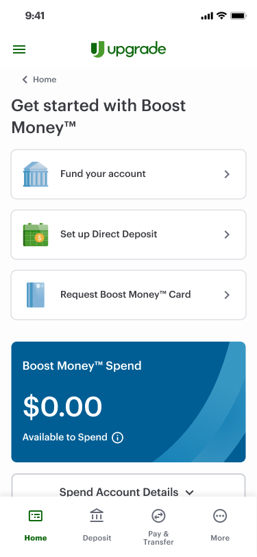 Updated Get started screen with a Request Boost Money Card option