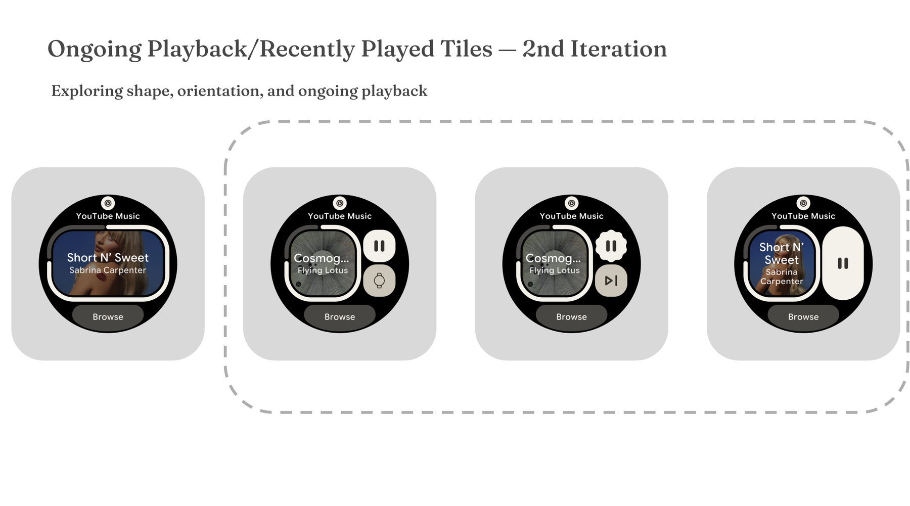 2nd iteration of the Ongoing Playback and Recently Played tiles, narrowing four options