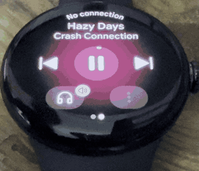 Screen recording of the output switcher on a Wear OS watch: switching the audio output between devices
